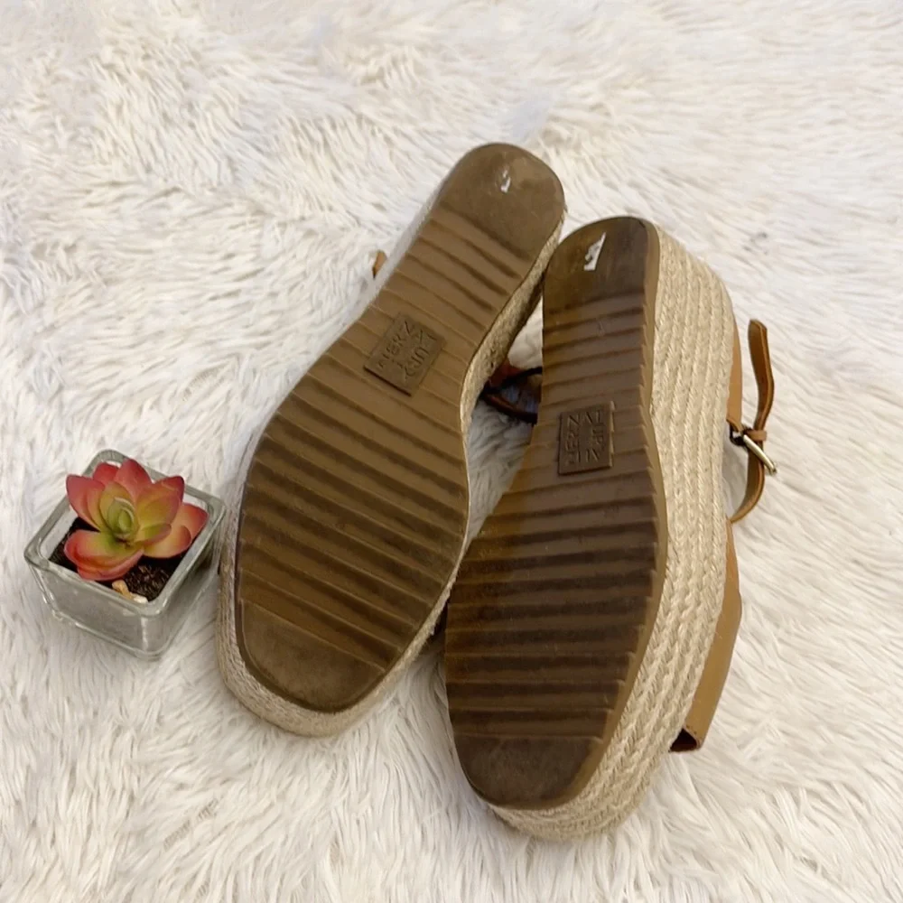 Naturalizer OPAL Tan Colorblock Platform Wedge Espadrille sandals women size 9.5